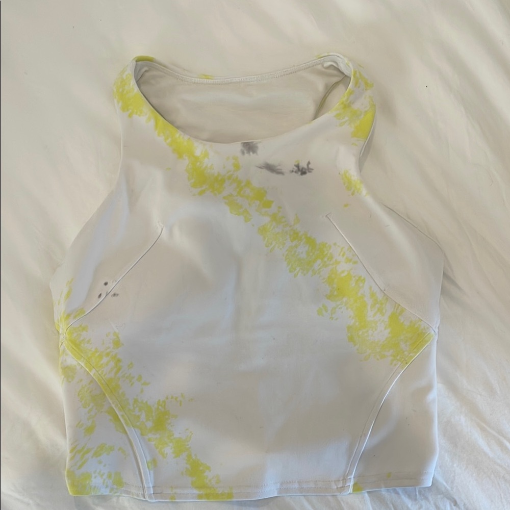 Lululemon Athletica Yellow and White Fitted Crop Tank Top